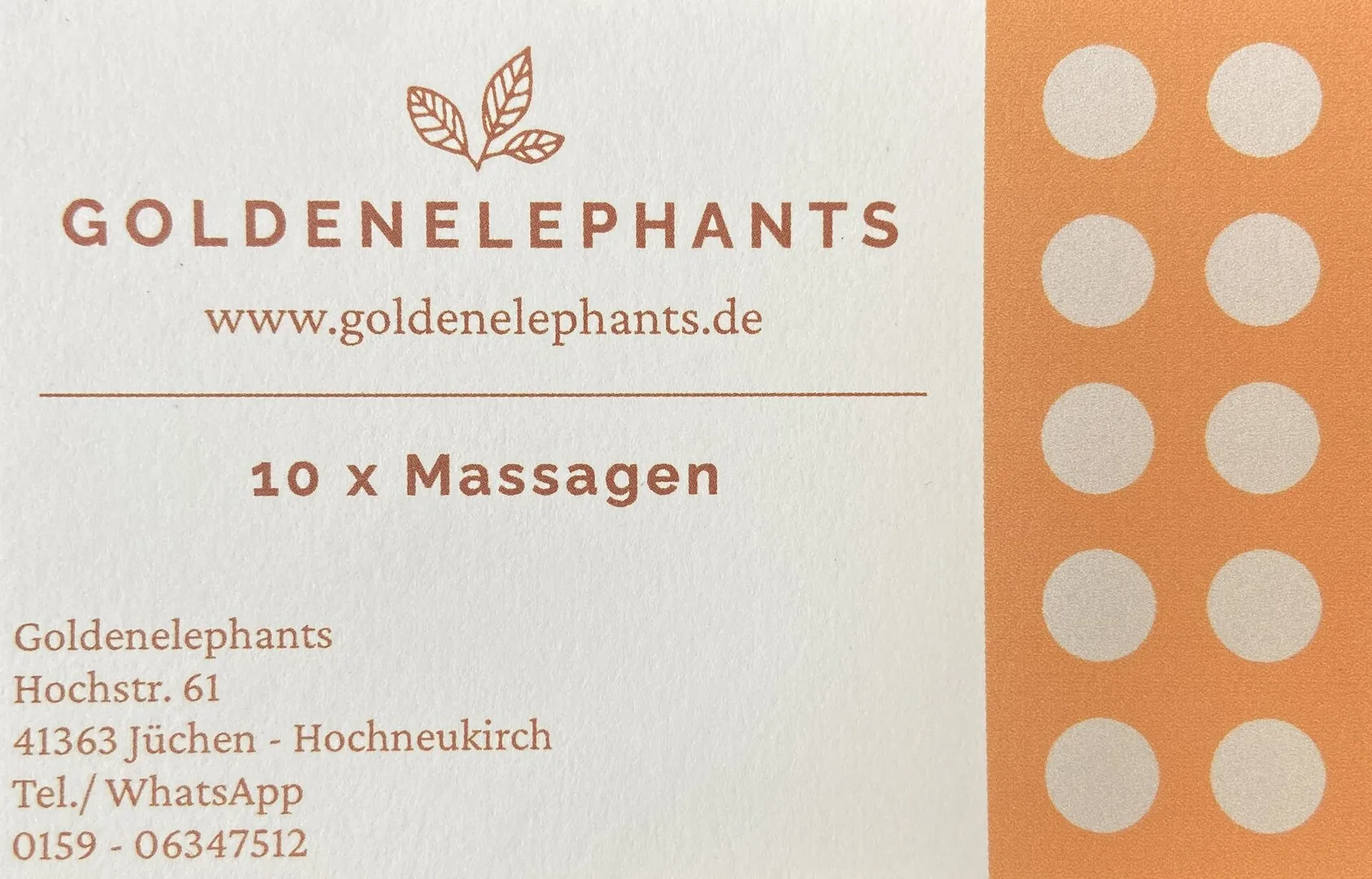 10er-Karte für Massagen im Thai Massagestudio Golden Elephants